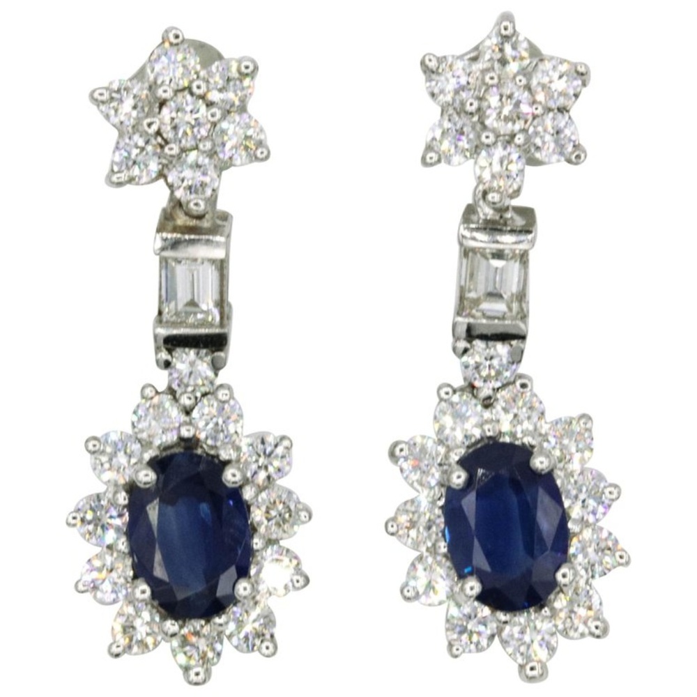 Sapphire Diamond Cluster Earrings 3.63 Carat 18K